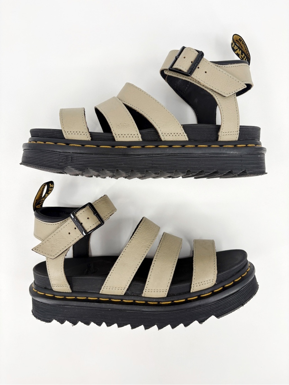 DR. MARTENS Blaire Beige Leather Platform Lug Sole Sandals 9 - Picture 12 of 15